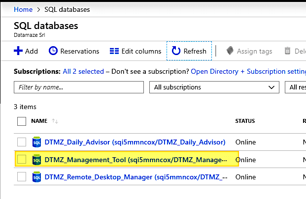 Rinominare un database SQL in Azure